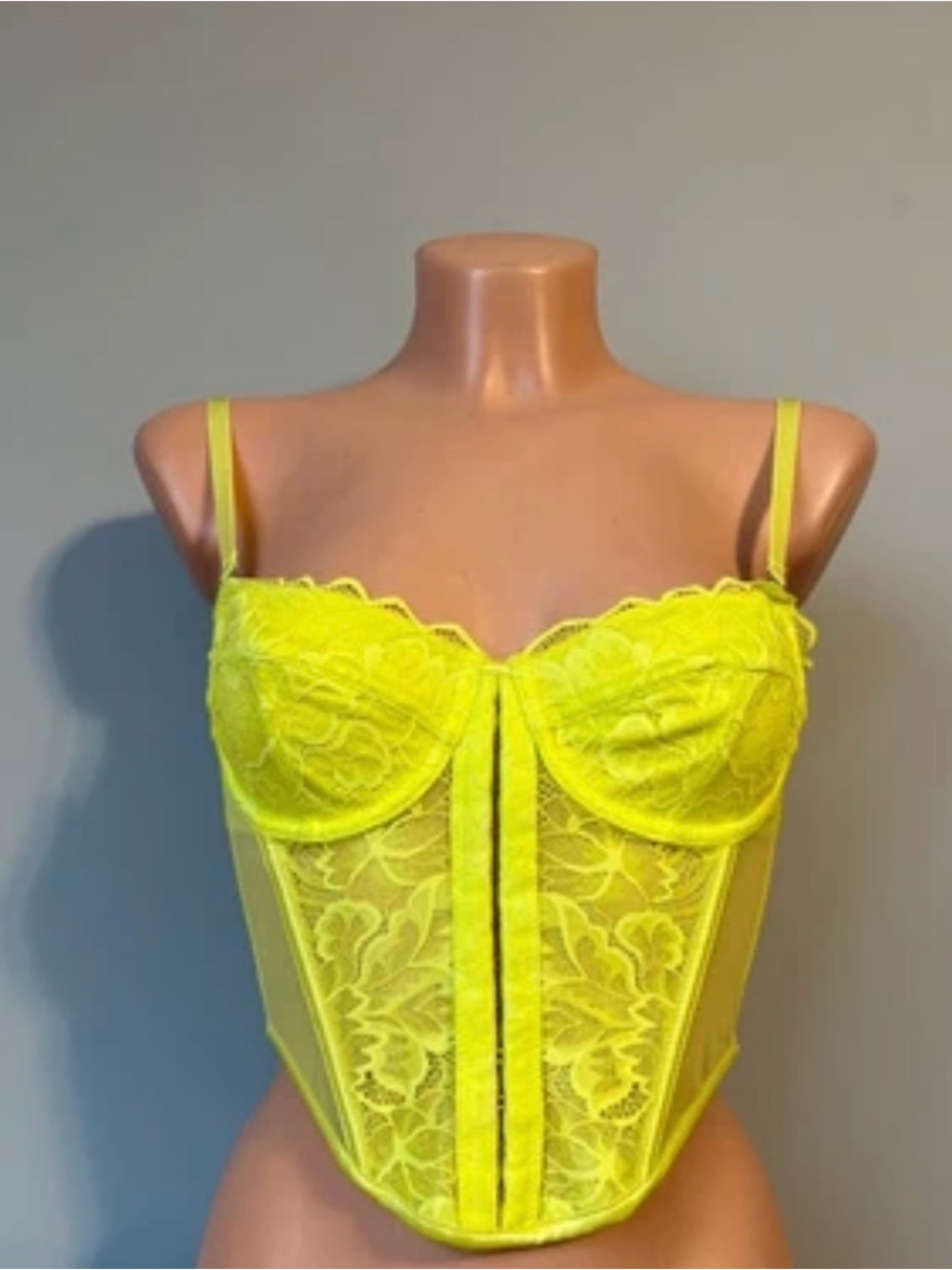 Neon Yellow Lace Underwire Bustier Corset Top
